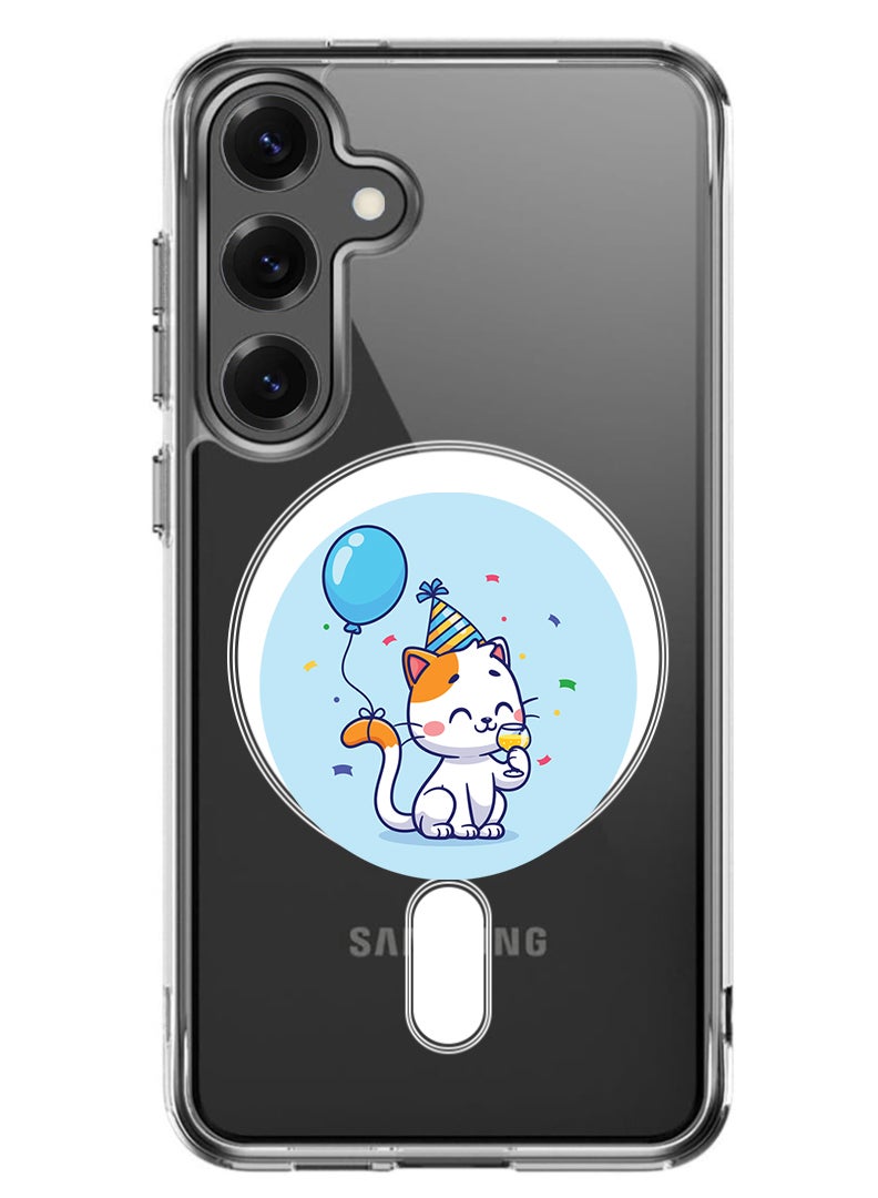 Theodor Magnetic Case for Samsung Galaxy S25 Plus 6.7-inch Compatible with MagSafe Wireless Charging, Shockproof Phone Bumper Cover Cute Cat Birthday - Image 1