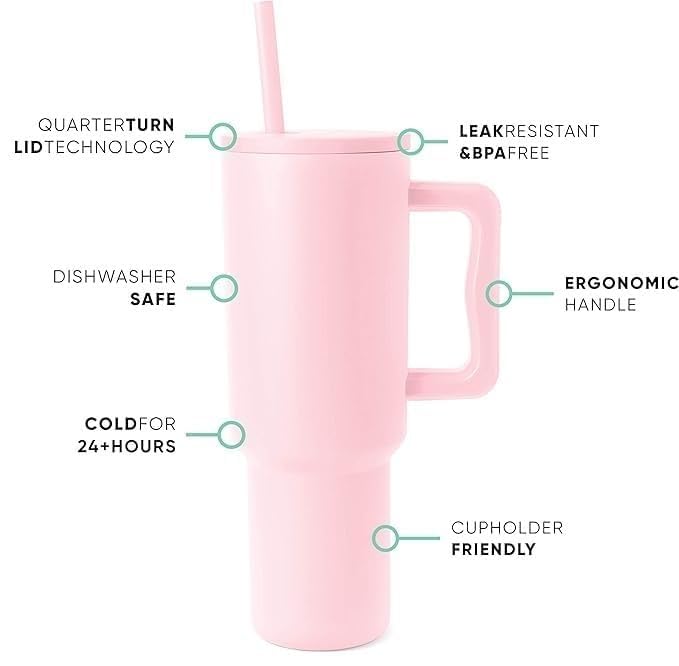 Limpus 1200ML Insulated Tumbler with Lid and StrawSteel Tumbler with Lid Leak Proof HotCold Drink Sipper Mug Cupholder for OfficeGymTravel BPAFree DoubleWall Insulated Mug Pink - Image 2