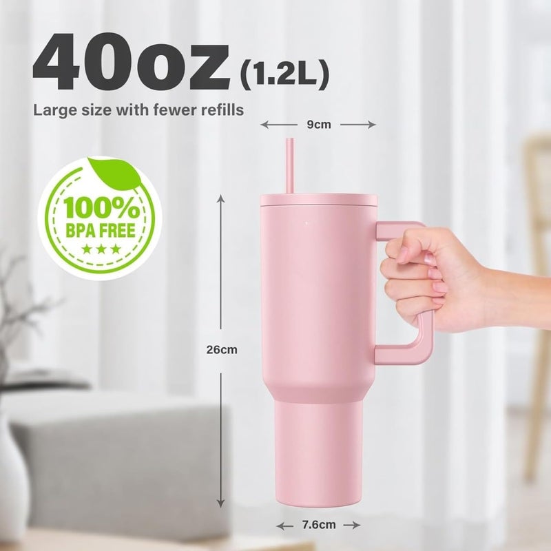 Limpus 1200ML Insulated Tumbler with Lid and StrawSteel Tumbler with Lid Leak Proof HotCold Drink Sipper Mug Cupholder for OfficeGymTravel BPAFree DoubleWall Insulated Mug Pink - Image 3