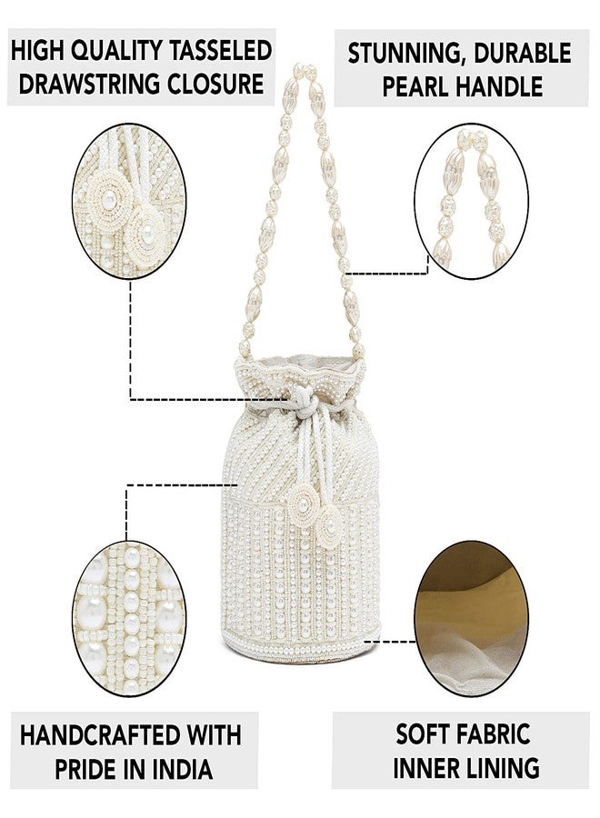 Peora White Potli Bags for Women Evening Bag Clutch Ethnic Bride Purse with Drawstring(P98W) - Image 3