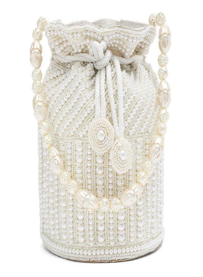 Peora White Potli Bags for Women Evening Bag Clutch Ethnic Bride Purse with Drawstring(P98W) - Image 1