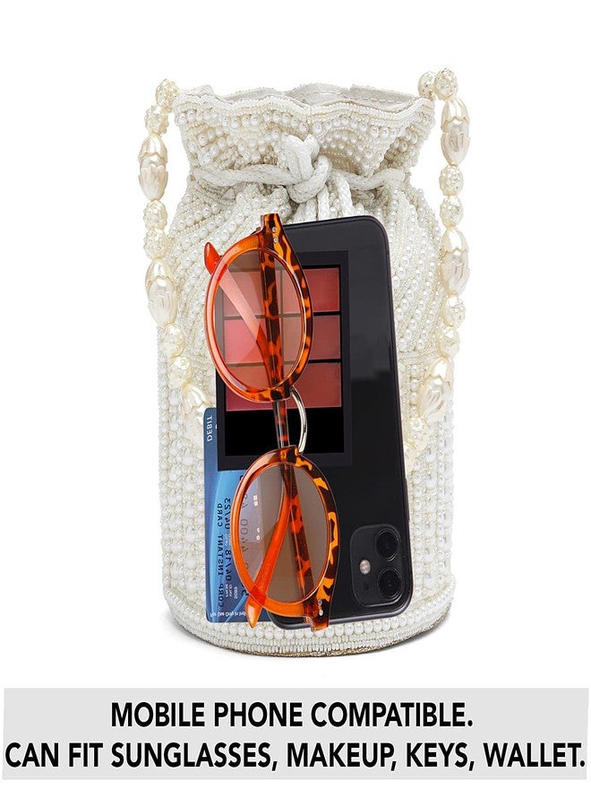 Peora White Potli Bags for Women Evening Bag Clutch Ethnic Bride Purse with Drawstring(P98W) - Image 2