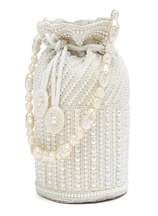 Peora White Potli Bags for Women Evening Bag Clutch Ethnic Bride Purse with Drawstring(P98W) - Image 4