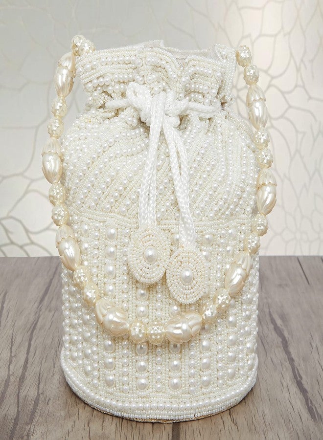 Peora White Potli Bags for Women Evening Bag Clutch Ethnic Bride Purse with Drawstring(P98W) - Image 5