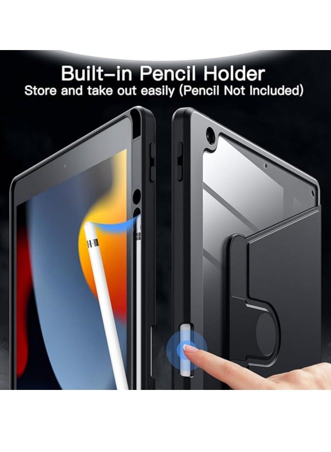 Rotating Case for iPad 9/8/7 (10.2-Inch, 2021/2020/2019 Model, 9th/8th/7th Generation) with Pencil Holder, 360 Degree Rotation Protective Stand Cover Clear Back, Auto Wake/Sleep - Image 4