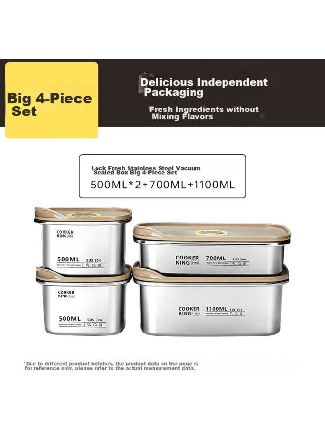 COOKER KING Chuidahuang 304 Stainless Steel Food Storage Containers, Vacuum-sealed Fresh-keeping Airtight Storage Boxes, Lunch Box Set, Large Size, 4-piece Set - Image 1