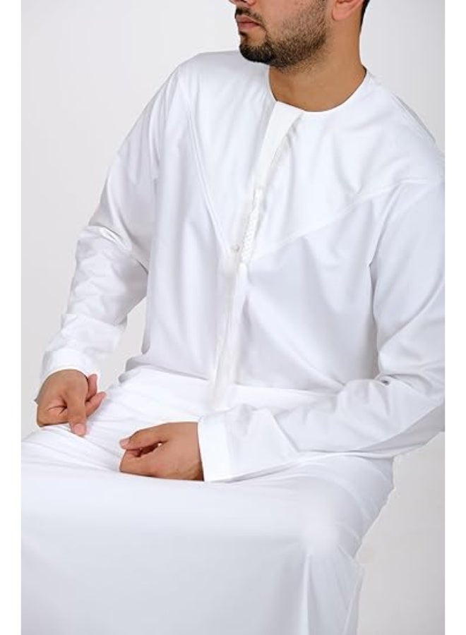كيلا احرام للرجال ثوب رجالي إماراتي ثوب كندورة دشداشة تقليدية قماش فاخر مخيط يدويًا - Image 2