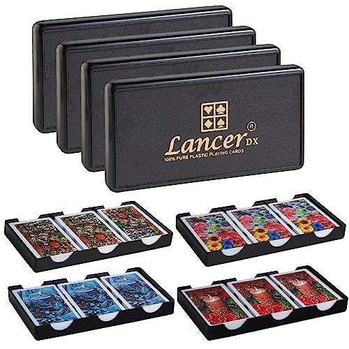 LANCER DX Plastic Playing Cards (Set of 12), Bridge Size, Multicolor Cards Packed in Three Piece PVC Containers, Cards for All Ages Used for Card Games, Poker and Rummy - Image 1