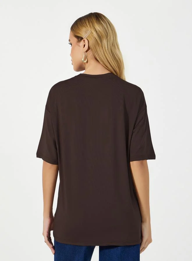 Styli Oversized Graphic Print Round Neck T-shirt