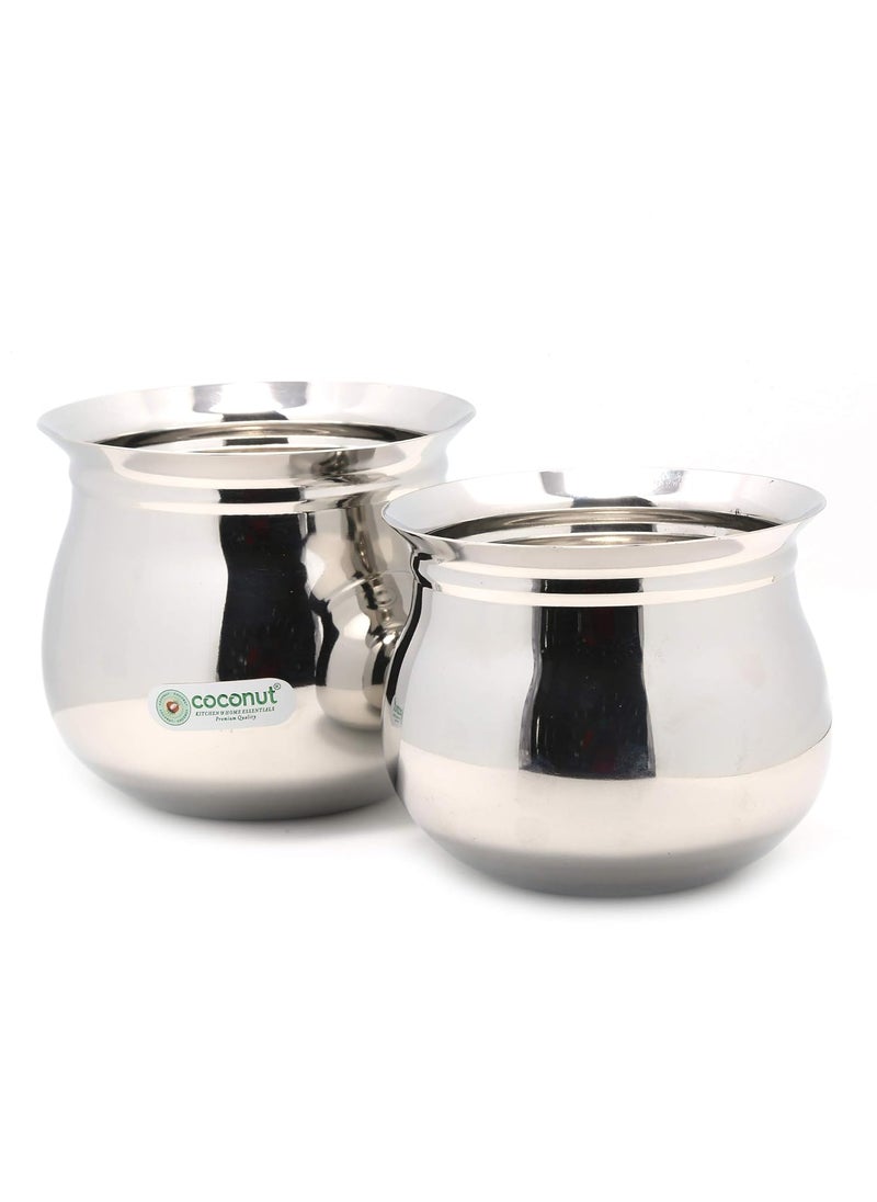 Coconut Coconut Stainless Steel Kanchi Handi/Cookware (Without Handle & Lid) - Set of 2 Unit - Capacity - 1000ML & 2000ml  - Image 1