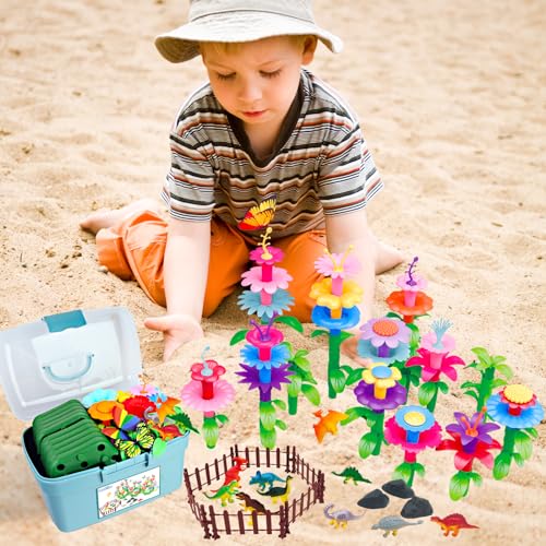 Leetous Toys Gifts for Toddlers Boys Girls Age 2 3 4 5 6,167 PCS Dinosaur Flower Garden Building Blocks,STEM Fine Motor Skill Stacking Games,Christmas First 1st Birthday Gifts for Preschool Kids 2+ Years Old - Image 4