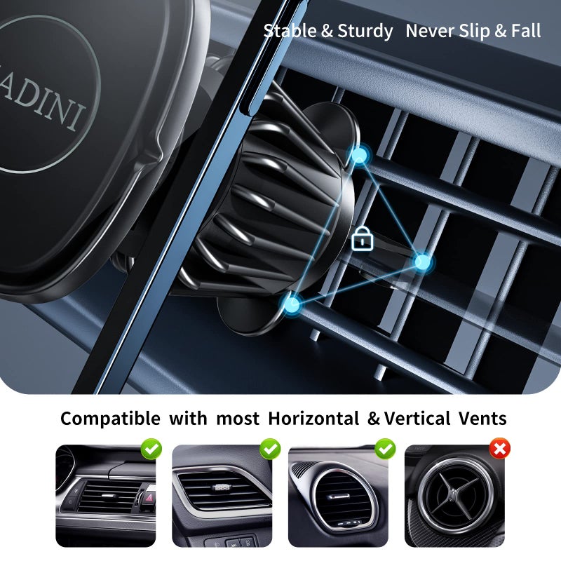 HADINI Magnetic Phone Holder for Car Vent [Metal Hook Clip] Car Mount Compatible with All Smartphones Fit All iPhone 17/16/15/14/13 Pro Max Plus & Samsung S25 - Image 2
