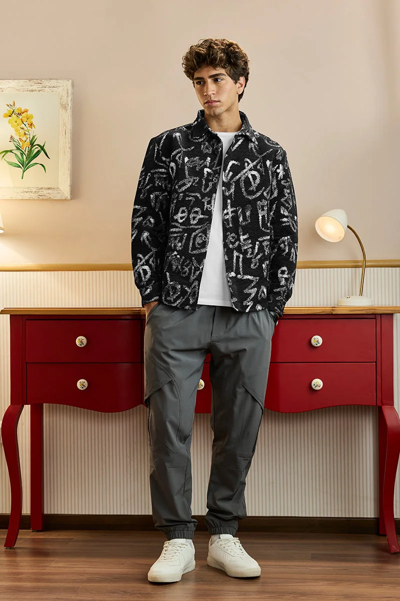 SNITCH Black Abstract Relaxed Fit Overshirt