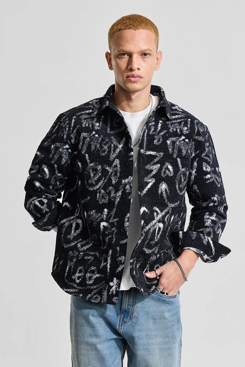 SNITCH Black Abstract Relaxed Fit Overshirt