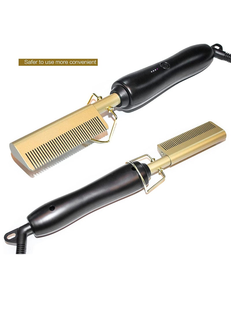 DubaiGallery مشط فرد الشعر الكهربائي الساخن للشعر الأمريكي الأفريقي والشعر المستعار ومكواة التجعيد المصنوعة من السيراميك وفرشاة مشط خفيفة الوزن واقية - Image 3