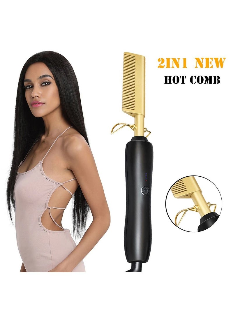 DubaiGallery مشط فرد الشعر الكهربائي الساخن للشعر الأمريكي الأفريقي والشعر المستعار ومكواة التجعيد المصنوعة من السيراميك وفرشاة مشط خفيفة الوزن واقية - Image 4