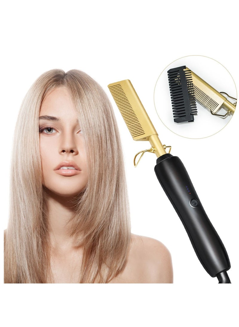 DubaiGallery مشط فرد الشعر الكهربائي الساخن للشعر الأمريكي الأفريقي والشعر المستعار ومكواة التجعيد المصنوعة من السيراميك وفرشاة مشط خفيفة الوزن واقية - Image 2