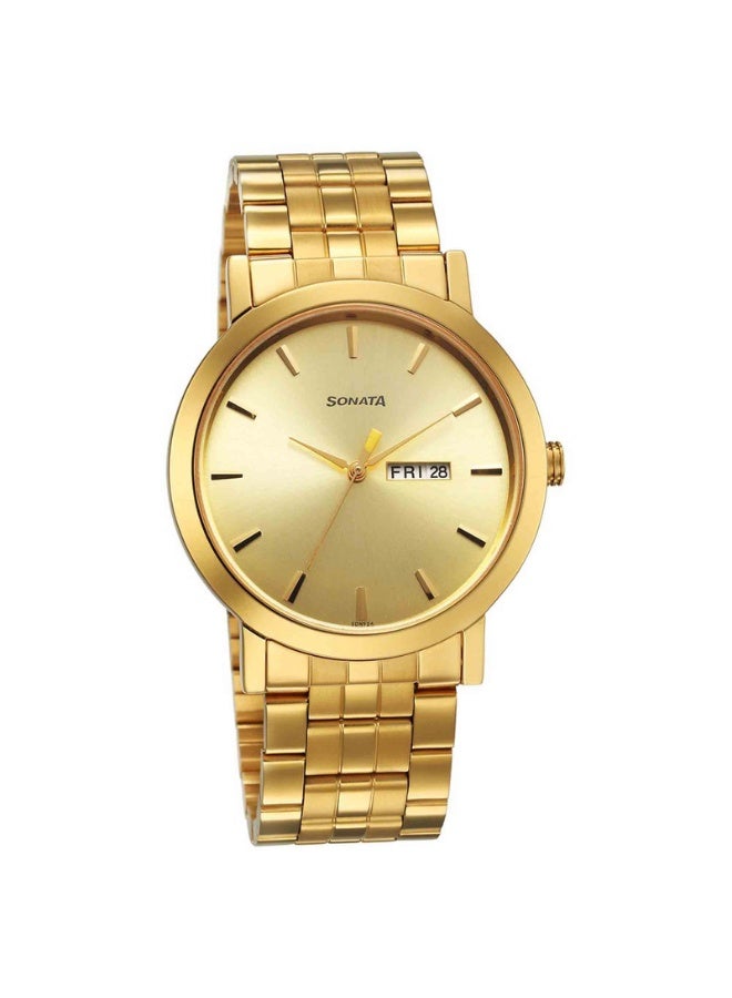Sonata 77108YM07 Men's Watch – Champagne Dial, Yellow Stainless Steel Bracelet, Quartz Movement, Day & Date Function - Image 1