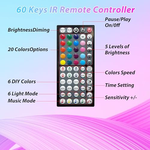 Ledagic Led Lights for Bedroom 250ft (2 Rolls of 125ft) Color Changing RGB Led Strip Lights with 60 Keys Remote and App Control, Music Sync Led Lights for Room Kitchen Party Home Decor - Image 5