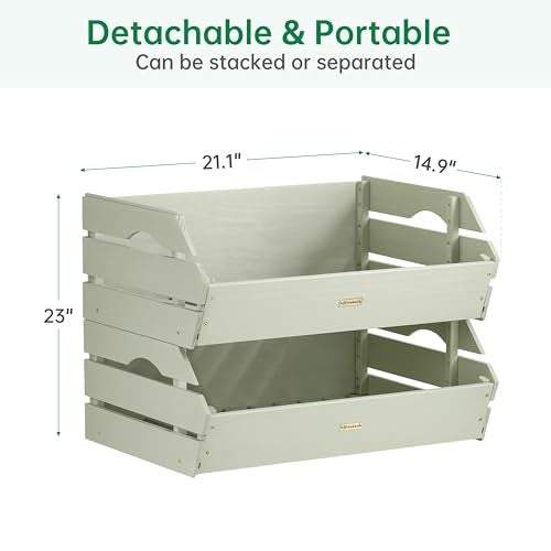 HABAU Potato Onion Storage Bin - Wood Stackable Produce Basket with Handles - Fruit and Vegetable Storage for Kitchen and Pantry Counter Organization - 2 Pack - Image 3
