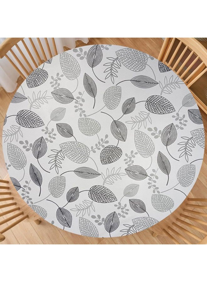LIBERECOO Round Vinyl Fitted Tablecloth with Flannel Backing Elastic Edge Plastic Table Cover - Leaf Whisper - Waterproof Stain-Resistant Wipeable Tablecloths - Image 1