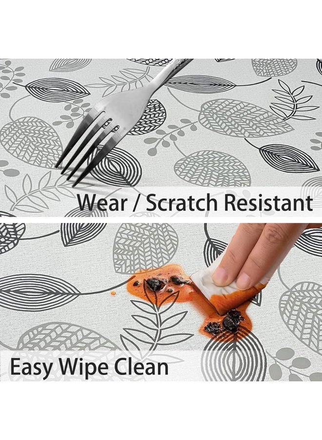 LIBERECOO Round Vinyl Fitted Tablecloth with Flannel Backing Elastic Edge Plastic Table Cover - Leaf Whisper - Waterproof Stain-Resistant Wipeable Tablecloths - Image 5