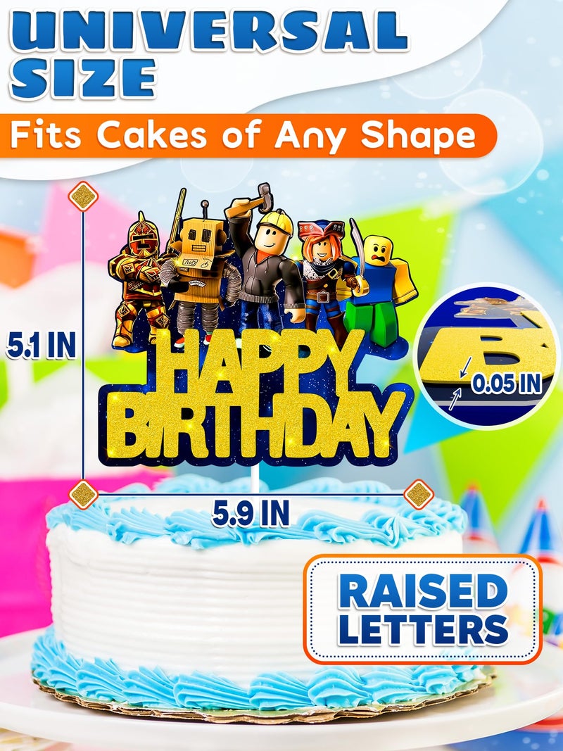 V TOWER Video Game Cake Topper Decorations - Vibrant Glitter Cardboard Gamer Cake Topper, Eye-Catching Design, Firm Installation & Easy Adjusting, Sturdy Plastic Stick - Birthday Decorations for Boys & Girls - Image 2