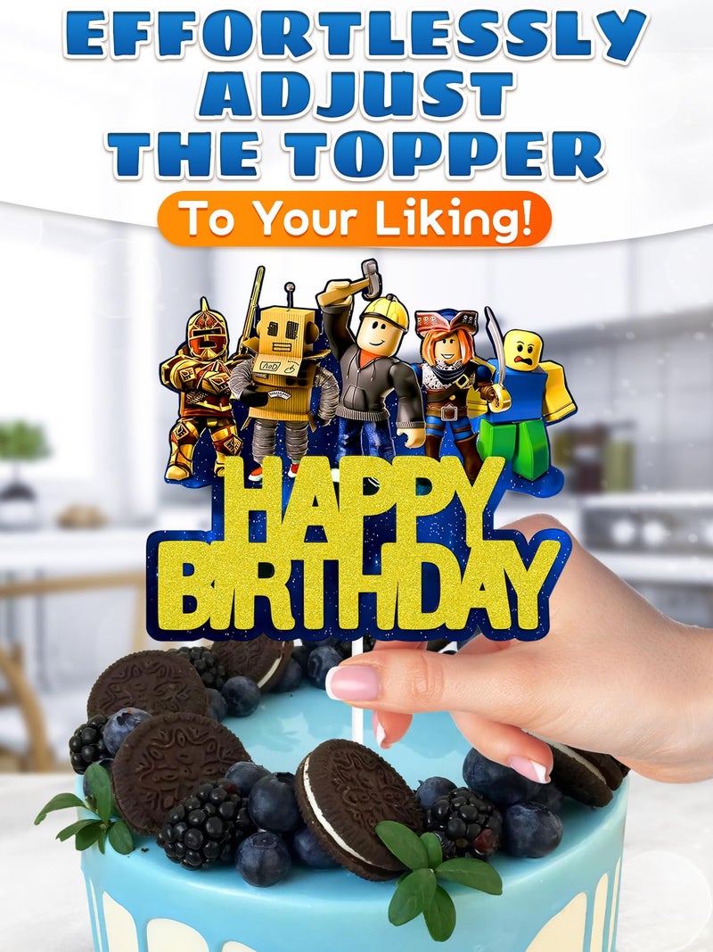 V TOWER Video Game Cake Topper Decorations - Vibrant Glitter Cardboard Gamer Cake Topper, Eye-Catching Design, Firm Installation & Easy Adjusting, Sturdy Plastic Stick - Birthday Decorations for Boys & Girls - Image 5