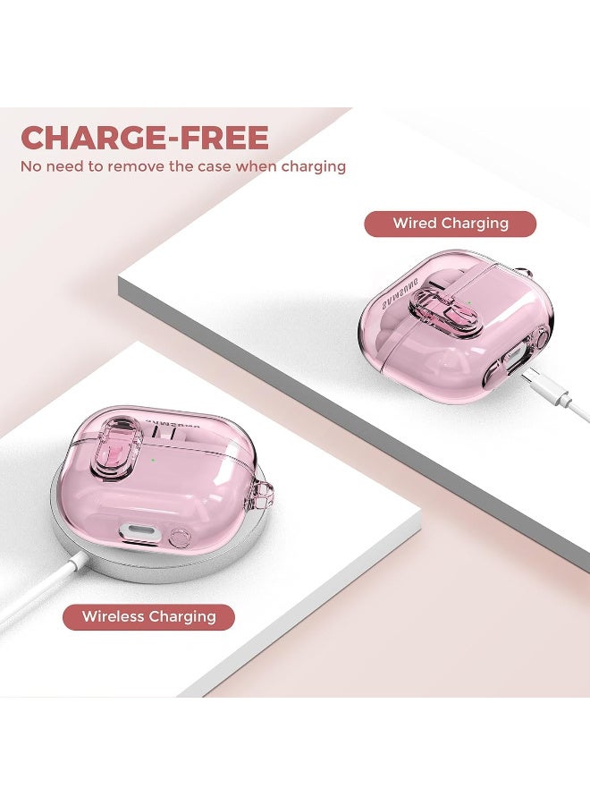 Protective Case for Samsung Galaxy Buds 3 & Galaxy Buds 3 Pro Case [Wireless Charging] [Keychain] [LED Visible] Anti-drop Anti-scratch Samsung Buds 3 PC Cover with A Lock (Clear - Pink) - Image 3