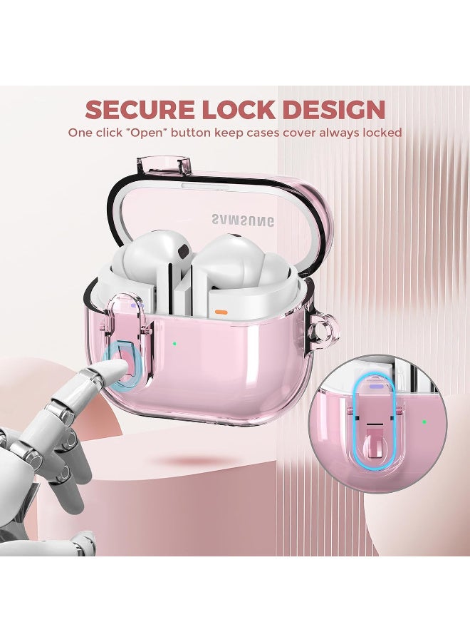 Protective Case for Samsung Galaxy Buds 3 & Galaxy Buds 3 Pro Case [Wireless Charging] [Keychain] [LED Visible] Anti-drop Anti-scratch Samsung Buds 3 PC Cover with A Lock (Clear - Pink) - Image 2