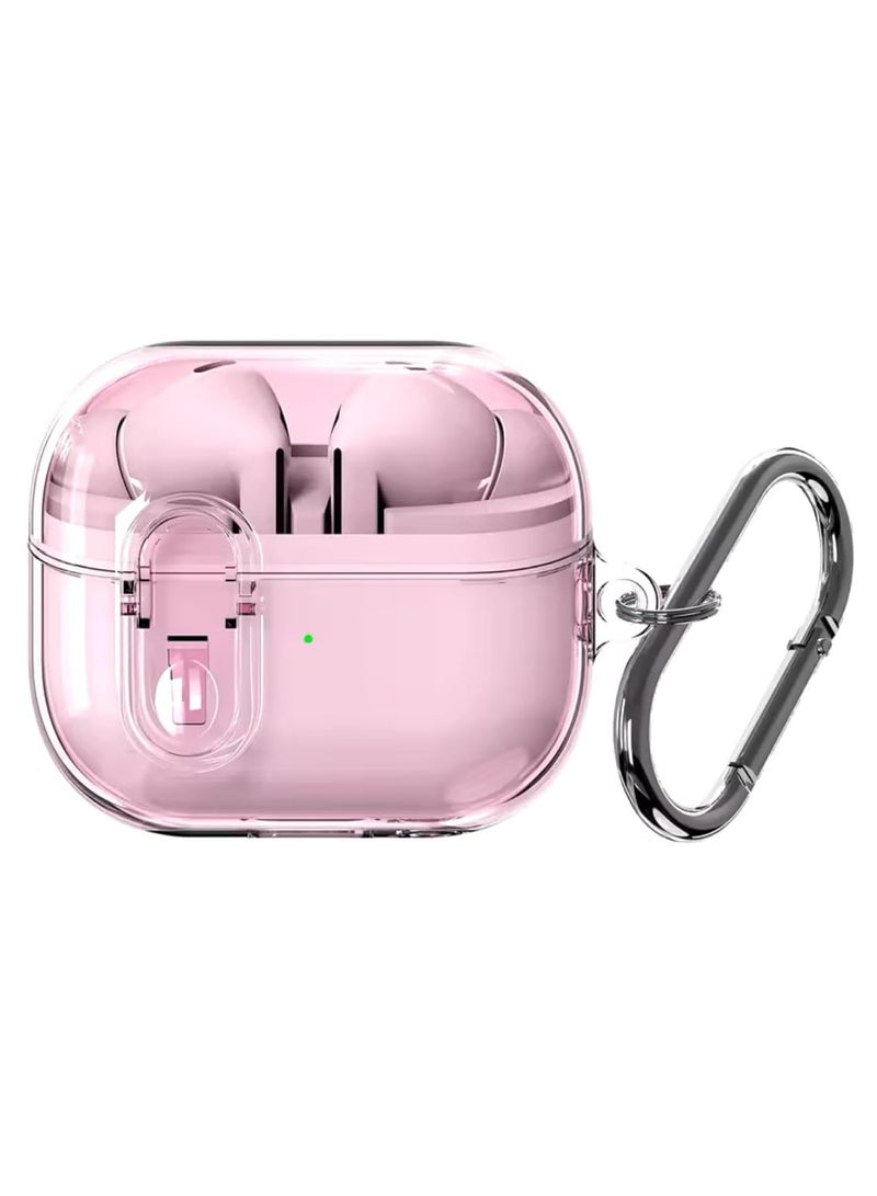 Protective Case for Samsung Galaxy Buds 3 & Galaxy Buds 3 Pro Case [Wireless Charging] [Keychain] [LED Visible] Anti-drop Anti-scratch Samsung Buds 3 PC Cover with A Lock (Clear - Pink) - Image 1