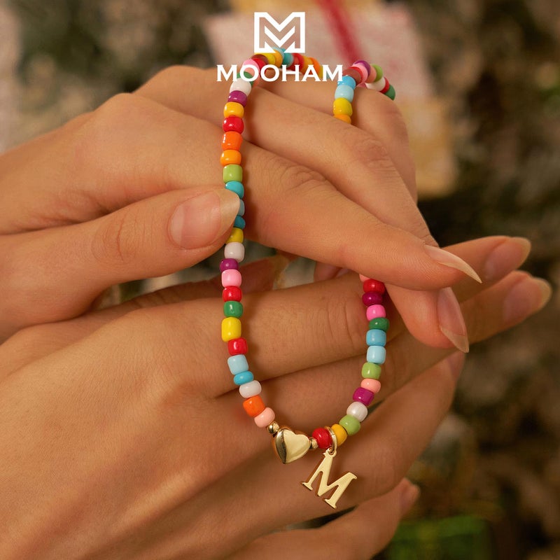 M MOOHAM Easter Gifts for Girls - Easter Basket Stuffers, Dainty Letter A Beaded Necklaces for Women Initial Choker Necklace 14K Gold Plated Heart Necklace for Girl Jewelry Gifts - Image 5