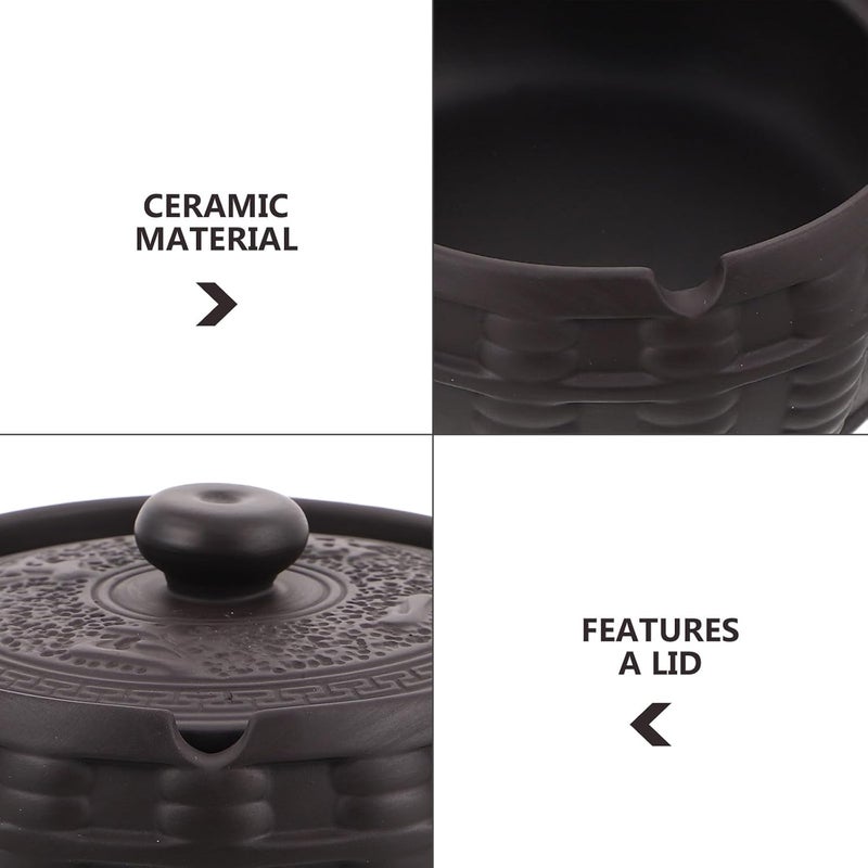 Ceramic Ashtray with Lid Windproof Porcelain Tobacco Holder Anti-skid Outdoor Patio Office Home Decor Vintage Style - Image 3