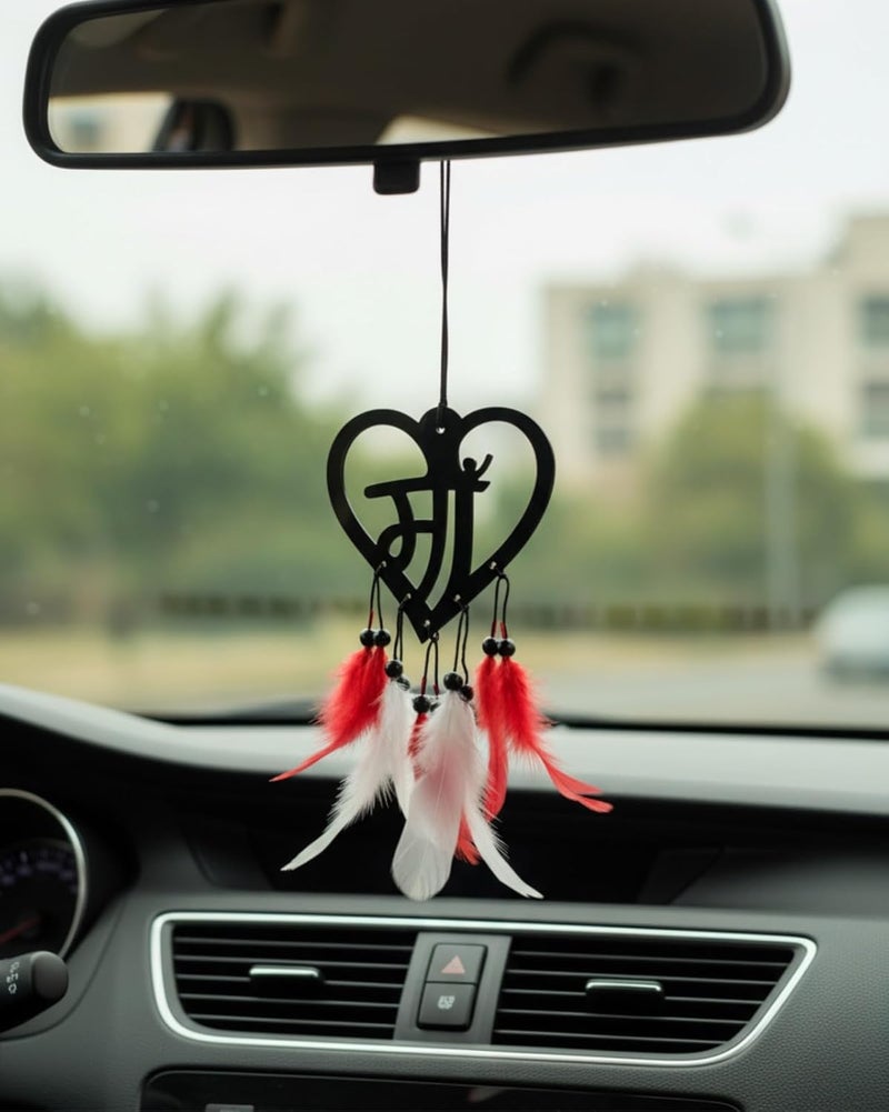 Rukshv Decorative Car Rearview Mirror Hanging with Feathers, Acrylic Spiritual Accessory for Home, Car, Office Interior Decor (Maa) - Image 1