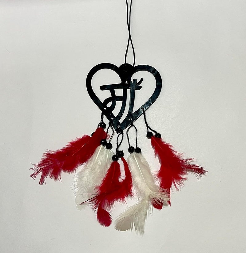 Rukshv Decorative Car Rearview Mirror Hanging with Feathers, Acrylic Spiritual Accessory for Home, Car, Office Interior Decor (Maa) - Image 3