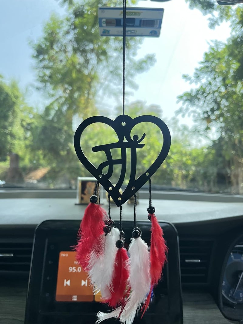Rukshv Decorative Car Rearview Mirror Hanging with Feathers, Acrylic Spiritual Accessory for Home, Car, Office Interior Decor (Maa) - Image 4