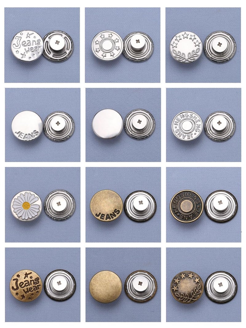 Generic Detachable Jeans Buttons, 20 PCs Set, Instant Pants Waist Button, Jean Buttons Replacement Kit with Rivet