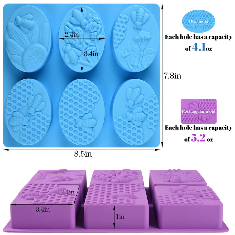Sakolla 2 Pack 6 Cavity Bee Silicone Soap Molds Rectangle Oval Honeycomb Silicone Molds Loaf Handmade Molds for Soap Making Supplies DIY Wax Melts, Beeswax, Cake Chocolate Bakeware - Image 2