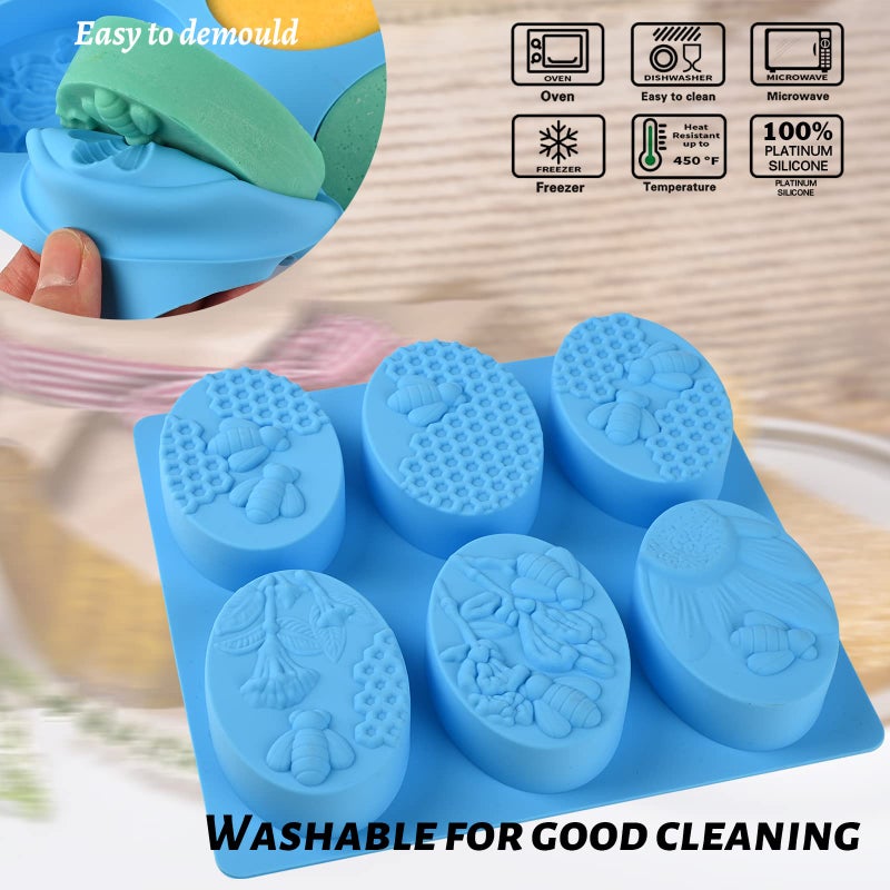 Sakolla 2 Pack 6 Cavity Bee Silicone Soap Molds Rectangle Oval Honeycomb Silicone Molds Loaf Handmade Molds for Soap Making Supplies DIY Wax Melts, Beeswax, Cake Chocolate Bakeware - Image 4