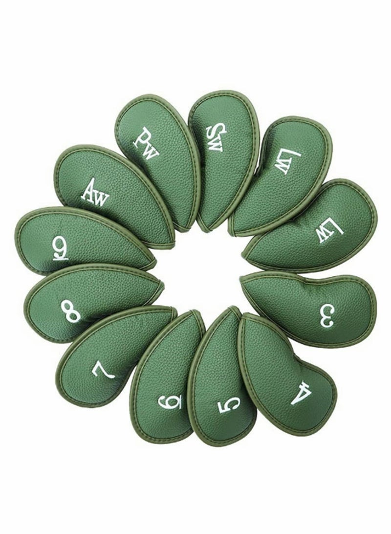KASTWAVE 12 Pcs Golf Club Covers, Leather Golf Iron Head Covers Set for Men Women Fit All Brands (Green) - Image 1