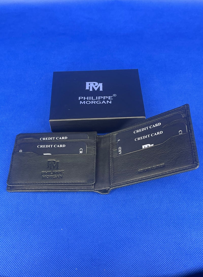 فيليب مورجان محفظة جلدية أصلية فاخرة للرجال لون أسود - Image 2