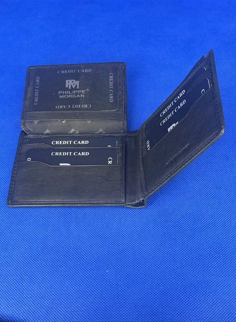 فيليب مورجان محفظة جلدية أصلية فاخرة للرجال لون أسود - Image 3