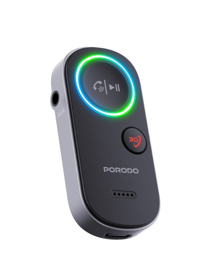 porodo Wired to Wireless BT Audio Transmitter with Voice Assistant and Hands-Free Calls / Surround Sound / 3.5mm AUX Jack - Black  - Image 2