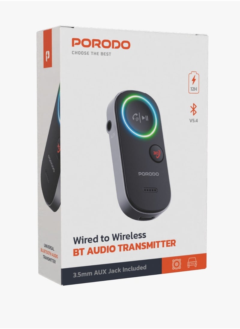 porodo Wired to Wireless BT Audio Transmitter with Voice Assistant and Hands-Free Calls / Surround Sound / 3.5mm AUX Jack - Black  - Image 5