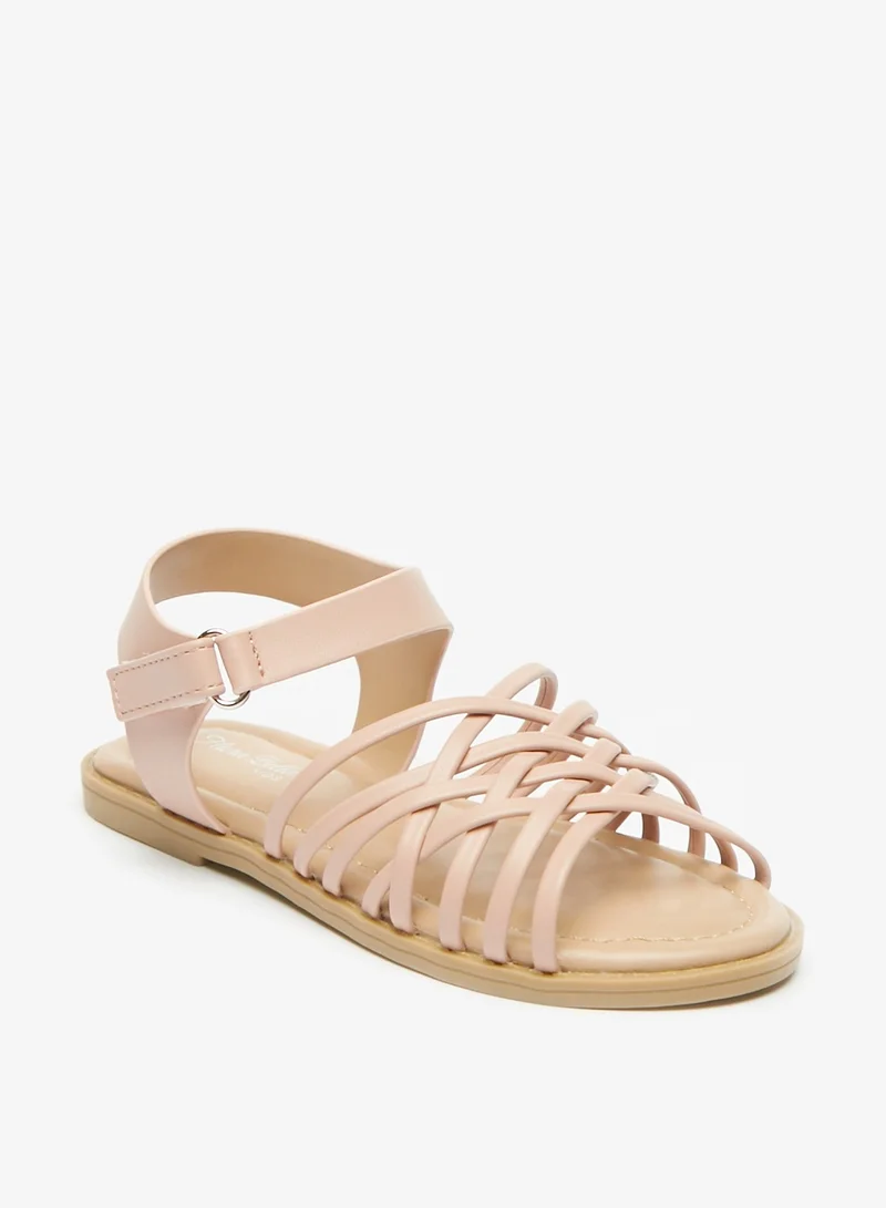Flora Bella By Shoexpress Girls Cross Strap Open Toe Sandals with Hook and Loop Closure