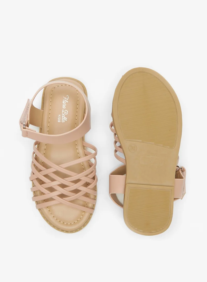 Flora Bella By Shoexpress Girls Cross Strap Open Toe Sandals with Hook and Loop Closure