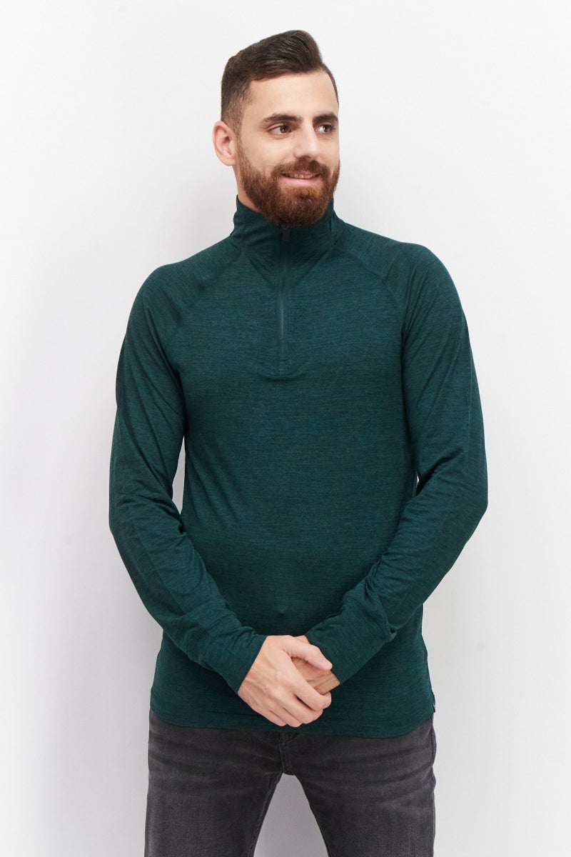 Gaiam Men Sportswear FIT 1/4 Zip Long Sleeve Training T Shirt, Sage Green - Image 1