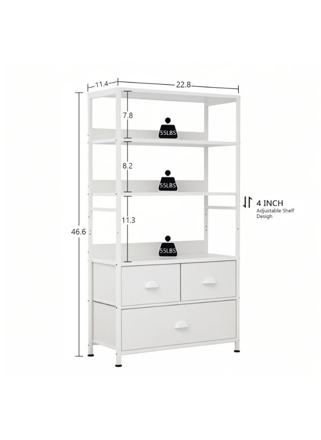 Apexll Multi-Functional 4-Tier Bookshelf with 3 Fabric Storage Drawers, Metal Frame & Wooden Top – Open Shelf & Storage Cabinet Combo for Living Room, Bedroom, Office, Kitchen  - Image 3