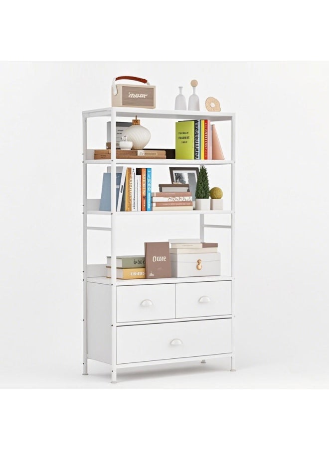 Apexll Multi-Functional 4-Tier Bookshelf with 3 Fabric Storage Drawers, Metal Frame & Wooden Top – Open Shelf & Storage Cabinet Combo for Living Room, Bedroom, Office, Kitchen  - Image 1