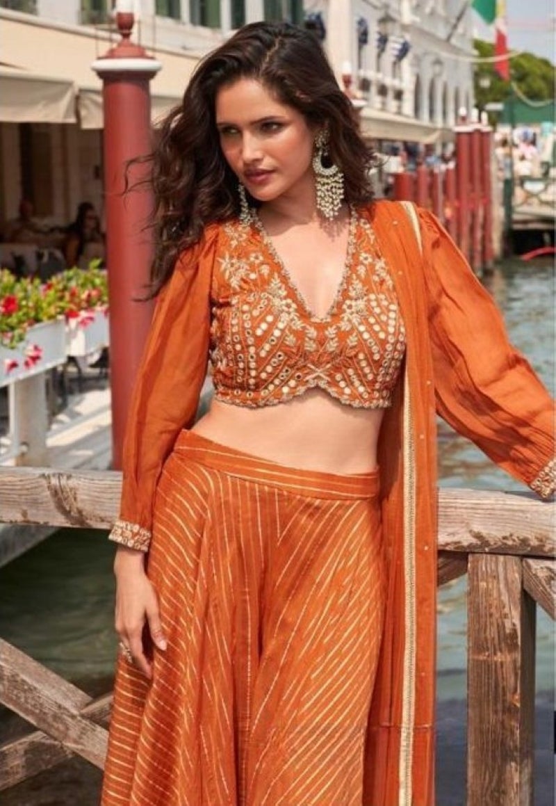 ANAITA Orange Silk Free Size Stitched Suit with Embroidery Work - Image 4